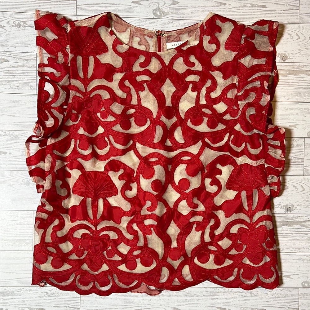 Endless Rose - Red embroidered Lace top. Size S